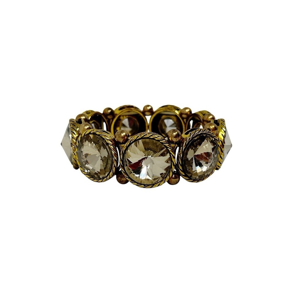 Gold Tone Stretch Statement Bracelet Large Clear Champagne Crystal Rhinestone